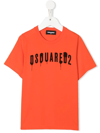 Dsquared2 Kids Orange T-shirt With Spray Effect Logo In Orange