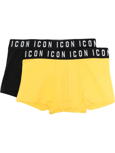 Dsquared2 Kids' Set Of 2 Icon Cotton Boxer Briefs In Yellow,black