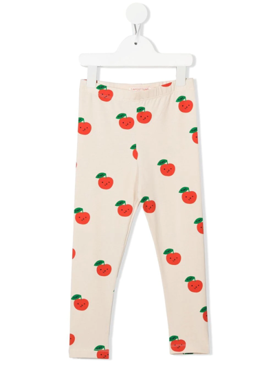 Tiny Cottons Kids' Apples-print Mid-rise Leggings In Neutrals