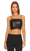 Alice And Olivia Pearle Vegan Leather Crop Top In Black