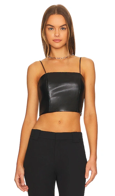 Alice And Olivia Pearle Vegan Leather Crop Top In Black