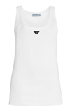 Prada Ribbed Knit Jersey Tank Top In White