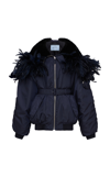Prada Re-nylon Shearling Lining Feather Bomber Jacket In Blue