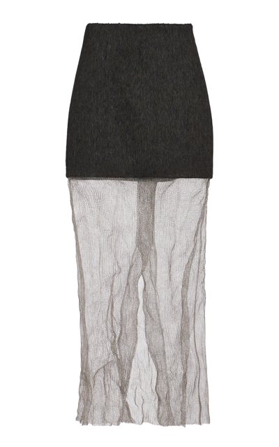 Prada Women's Net-trimmed Woven Mini Skirt In Black