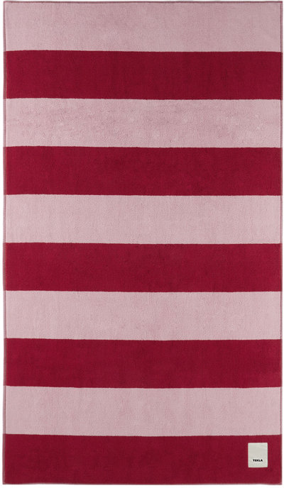 Tekla Pink & Red Block Stripes Beach Towel