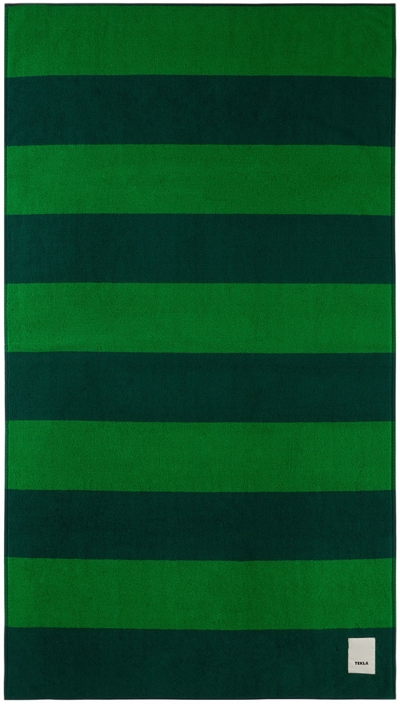 Tekla Green Block Stripes Beach Towel