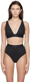 Skims Plunge Ribbed Cotton-blend Jersey Bralette In Soot