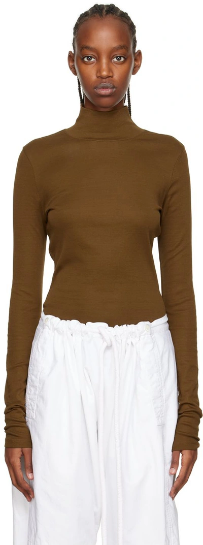 Lemaire Second Skin High-neck Cotton Top In Brown