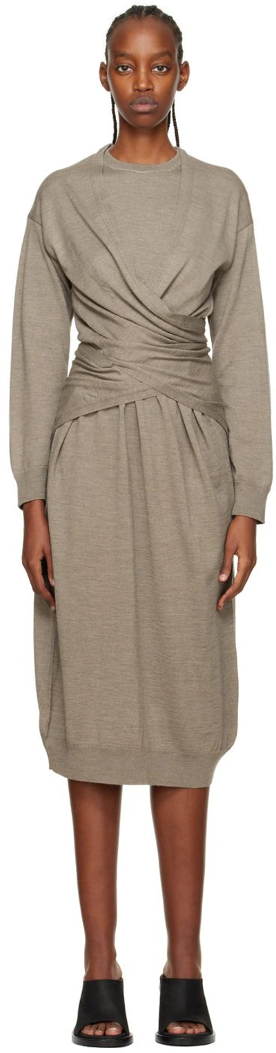 Lemaire Wrap Layered Midi Dress In Grey