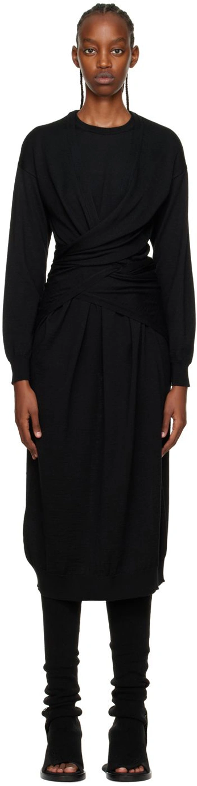 Lemaire Wrap-detail Layered Midi Dress In Black