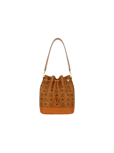 Mcm Dessau Medium Bucket Bag In Cognac