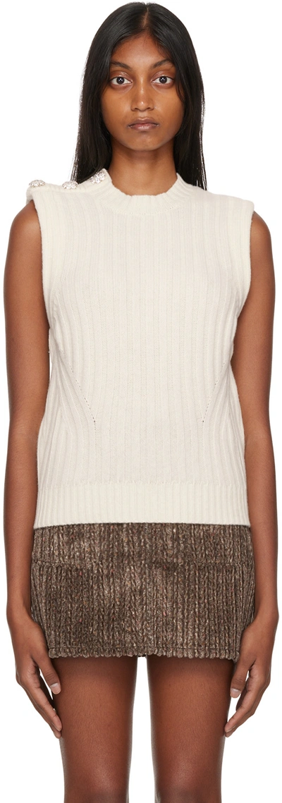 Ganni Off-white O-neck Vest In Beige