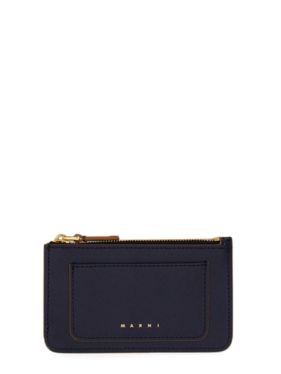 Marni Leather Card Holder In Blue