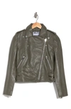 Walter Baker Liz Leather Crop Moto Jacket In Armydnu