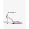 Stuart Weitzman Glam 100 Strap Crystal-embellished Pvc Heeled Courts In Purple