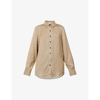 Victoria Beckham Logo-pattern Relaxed-fit Woven Shirt In Camel Dark Navy
