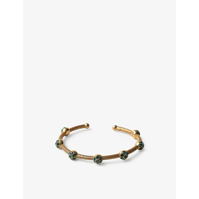 La Maison Couture Sonia Petroff Reef 24ct Yellow-gold Plated Brass And Swarovski Crystal Bracelet In Emerald