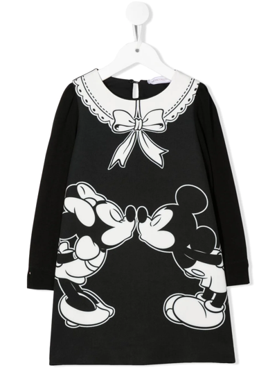 Monnalisa Kids' Cartoon-print Shift Dress In Black