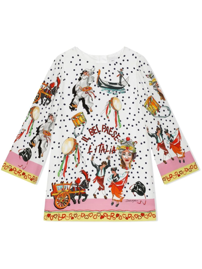 Dolce & Gabbana Kids' Graphic-print Long-sleeve Dress In Multicolor