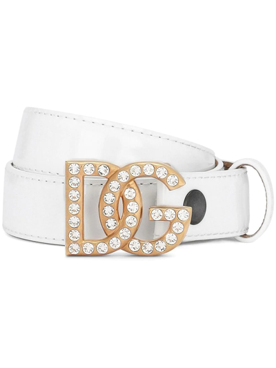 Dolce & Gabbana Crystal Logo-buckle Belt In White