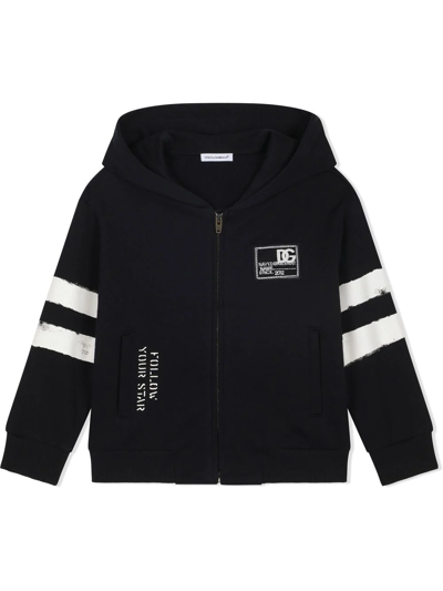 Dolce & Gabbana Kids' Nautical Logo-patch Hooded Sweatshirt In Black