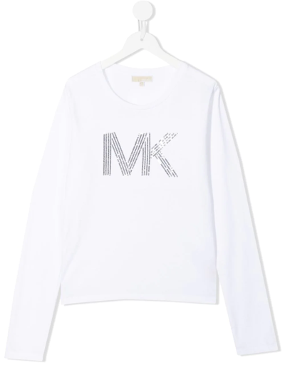 Michael Kors Teen Sequin Logo-embellished T-shirt In White