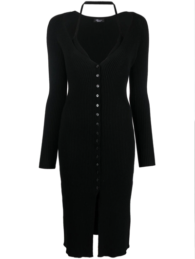 Blumarine Virigin-wool V-neck Midi-dress In Black