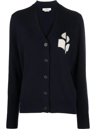 Isabel Marant Étoile Intarsia-logo V-neck Cardigan In Blue