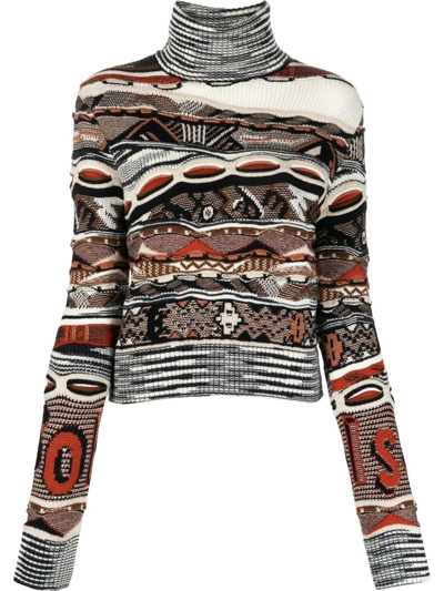 Missoni Brown Roll Neck Jacquard Sweater In Multicolor
