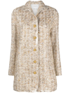 Giambattista Valli Gold-toned Button Tweed Single-breasted Coat In Neutrals