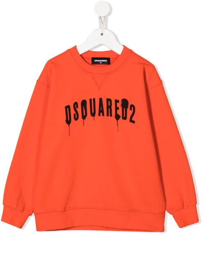 Dsquared2 Kids Orange Hoodie With Spray Effect Logo In Arancione