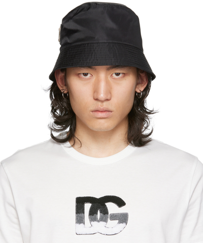 Dolce & Gabbana Black Branded Plate Bucket Hat In Nero