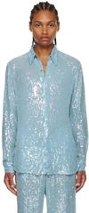 Dries Van Noten Men's Carvie Sequin Dress Shirt In Light Blue