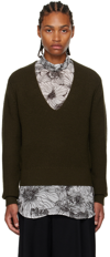 Dries Van Noten Khaki V-neck Sweater In 606 Kaki