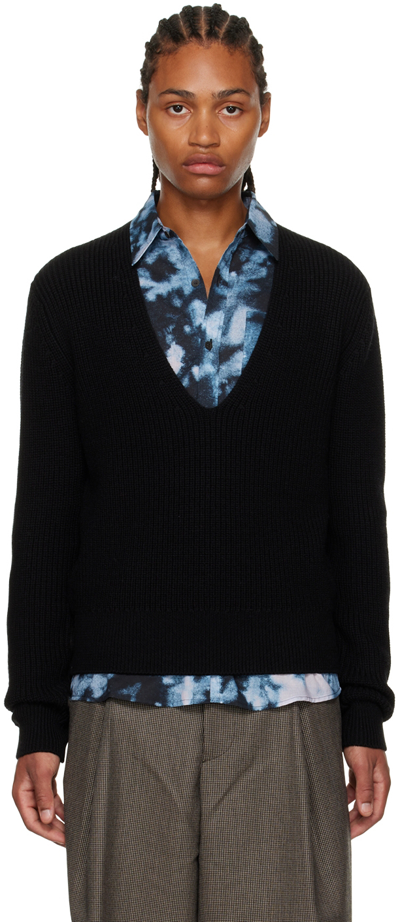 Dries Van Noten Black V-neck Jumper In 900 Black