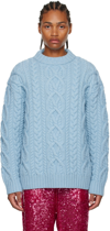 Dries Van Noten Men's Cable-knit Wool Sweater In 505 Sky