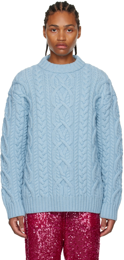 Dries Van Noten Oversized Cable Knit Sweater In Blue
