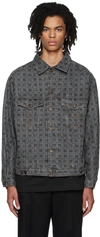 Ahluwalia All-over Graphic-print Denim Jacket In Charcoal