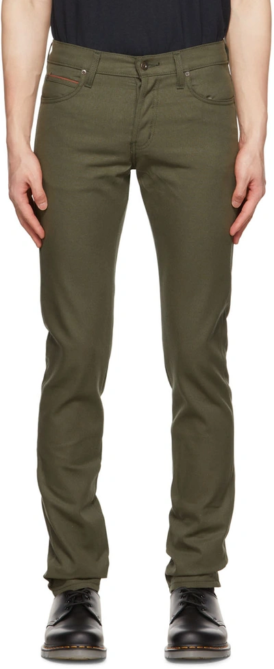 Naked And Famous Green Super Guy Jeans In Army Green Duck Selv
