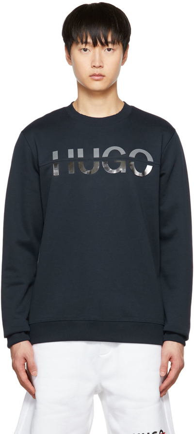 Hugo Navy Derglas Sweater In 405 Dark Blue
