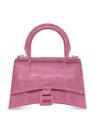 Balenciaga Xs Crystal-embellished Hourglass Tote Bag In Pink