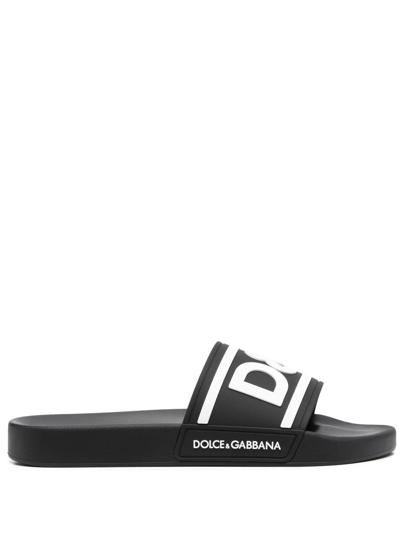 Dolce & Gabbana Logo-print Beach Sliders In Black