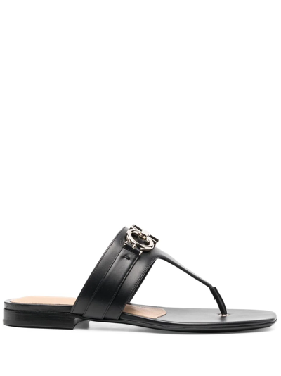 Ferragamo Logo-plaque Leather Sandals In Black