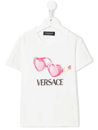 Versace Kids' Sunglasses Logo-print T-shirt In White