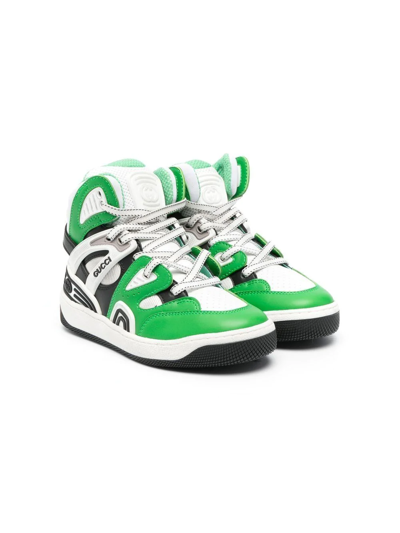 Gucci Kids' Basket High-top Faux-leather Trainers 4-9 Years In Green