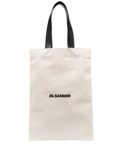 Jil Sander Logo Printed Tote Bag In 102 Natural