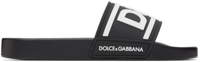 Dolce & Gabbana Rubber Beachwear Sliders With Dg Logo In Black_white