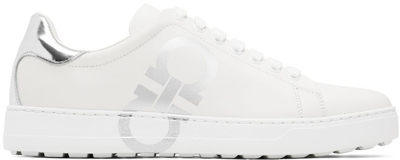 Ferragamo Gancini-print Lace-up Sneakers In White