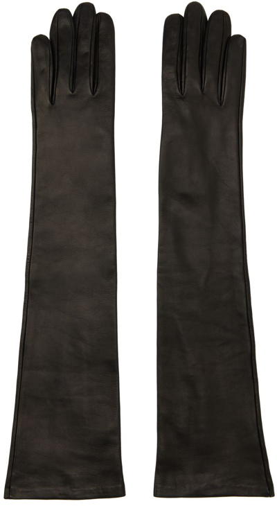 Dries Van Noten Black Long Leather Gloves In 900 Black