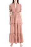 Maxstudio Max Studio Ruffle Collar Print Tiered Maxi Dress In Clay Nucleus Geo